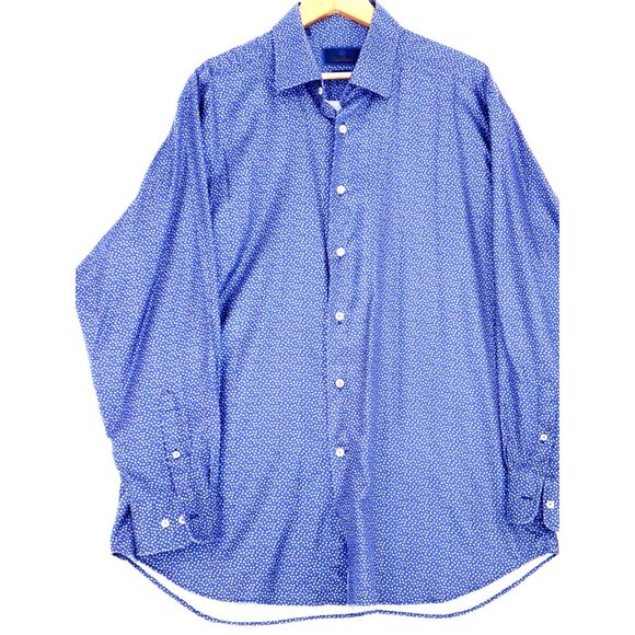 David Donahue Men’s Shirt Blue Cotton Long Sleeves Business Preppy Classic - Picture 1 of 8